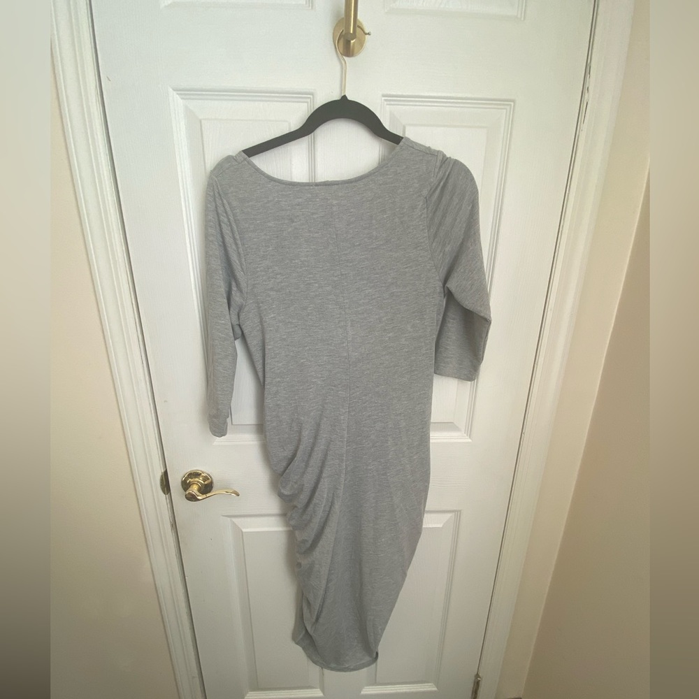 Soft Lisa & Lucy Womens Knit Calf Midi Dress Heather Gray L HighLow Tie Front - Picture 5 of 6